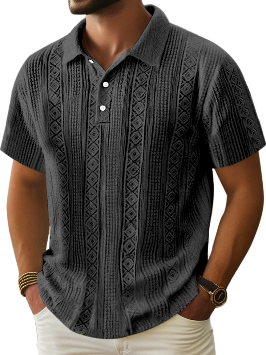 Herren Bequeme Einfarbige Textur Kurzarm Lel Polo Shirt-deurabatt