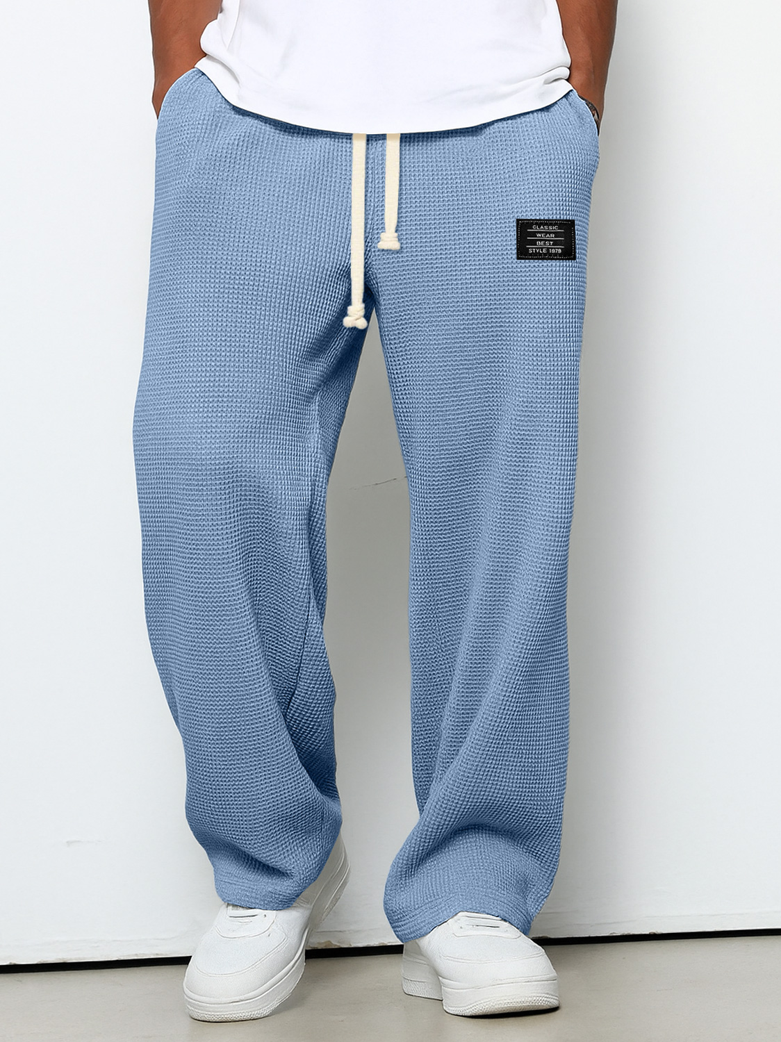 Herren Freizeit Waffel Besticktes Logo Einfache Einfarbige Hose-deurabatt