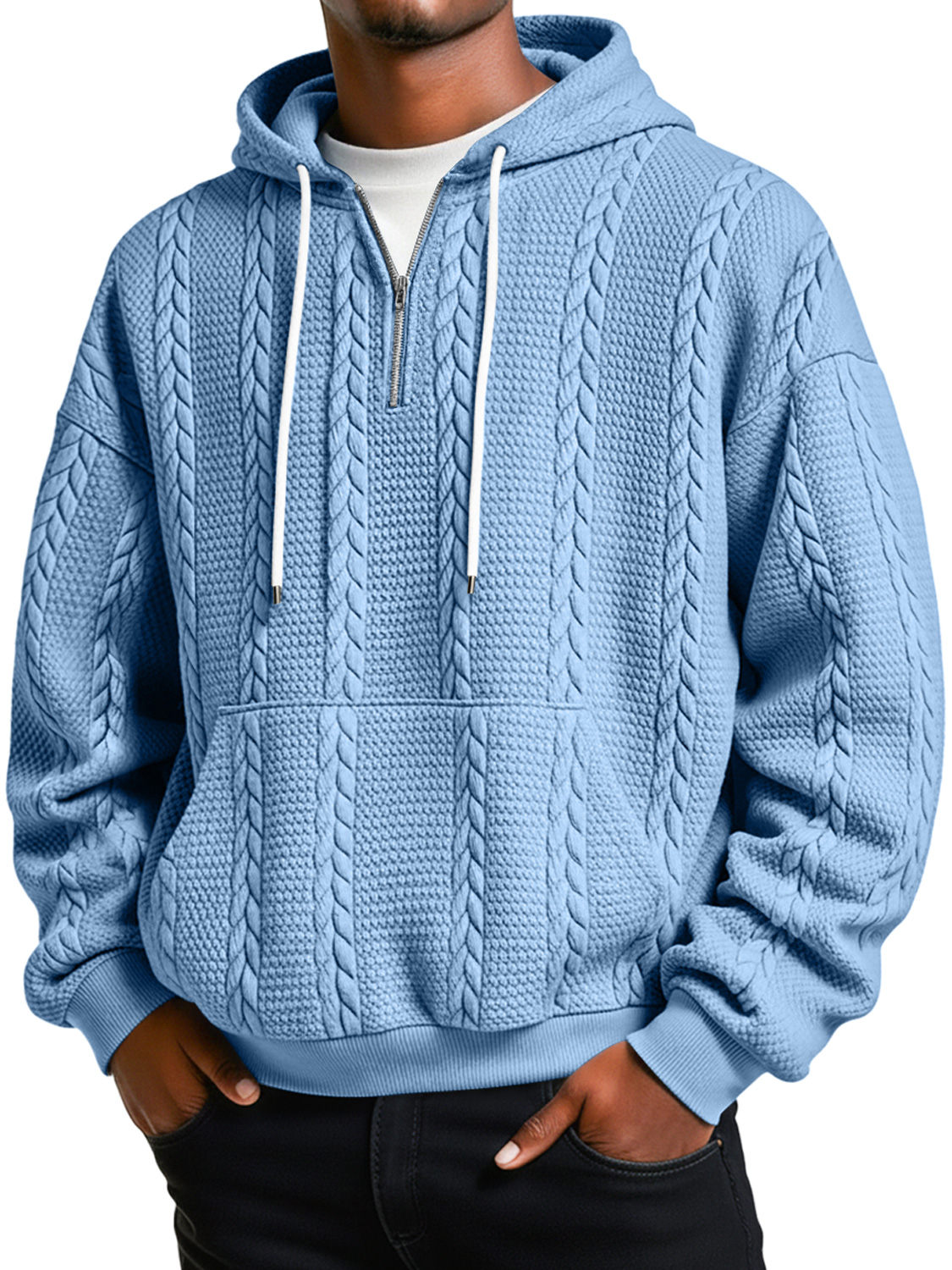 Herren Jacquard-Textur Freizeit Reißverschluss Kapuzenpullover locker-deurabatt