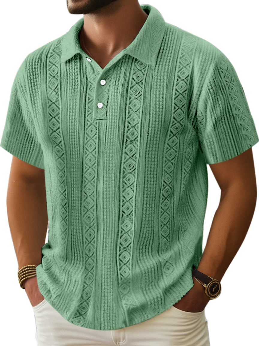 Herren Bequeme Einfarbige Textur Kurzarm Lel Polo Shirt-deurabatt