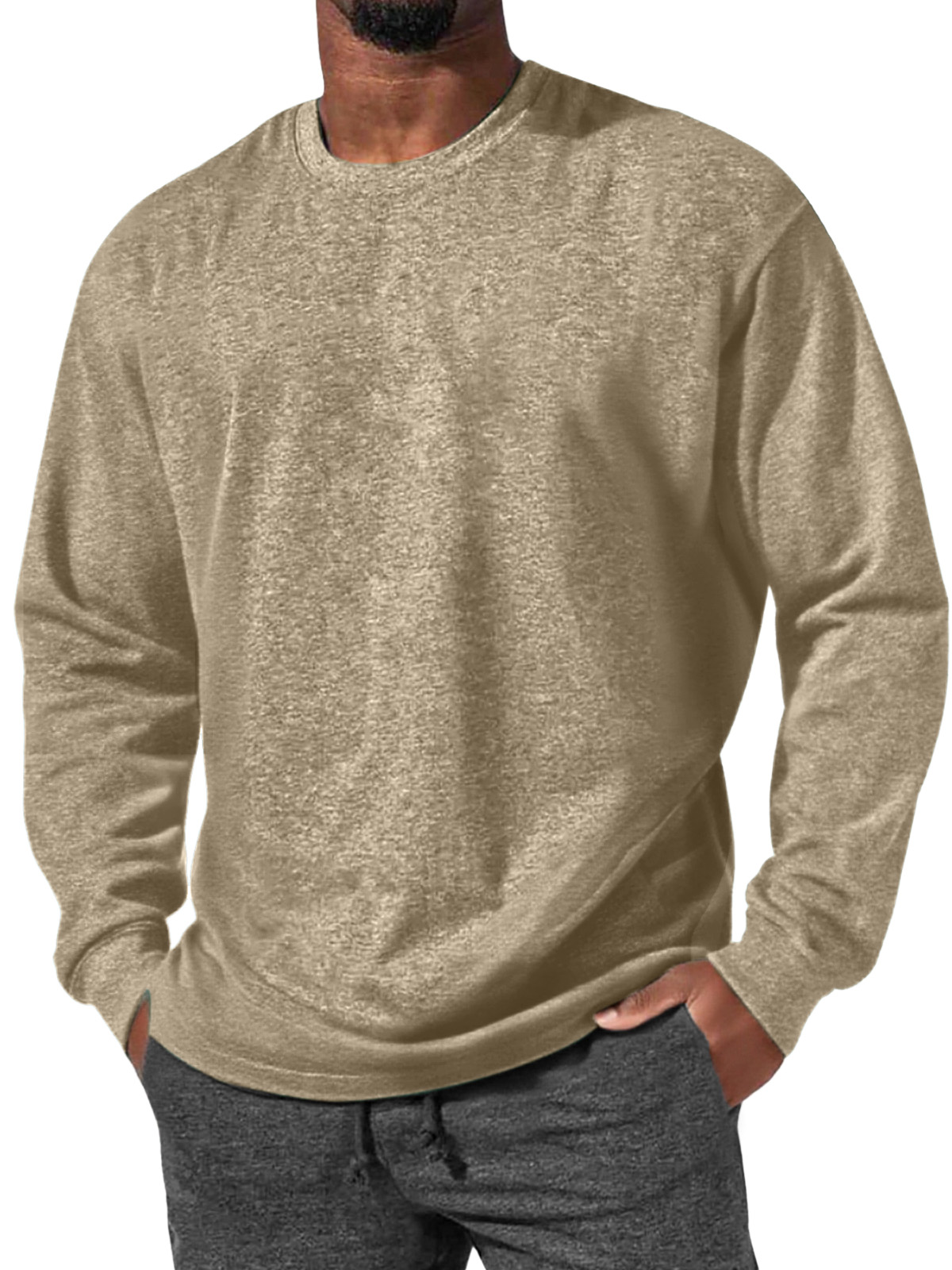 Herren Einfaches Alltagsbequemes Rundhals Langarm-T-Shirt-deurabatt