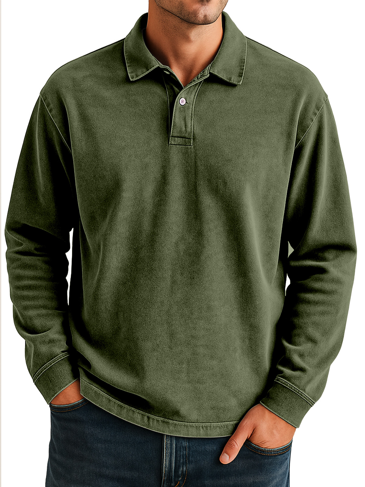 Herren Retro Alltag Lässig Einfarbig Locker Langarm Lar Polo Shirt-deurabatt