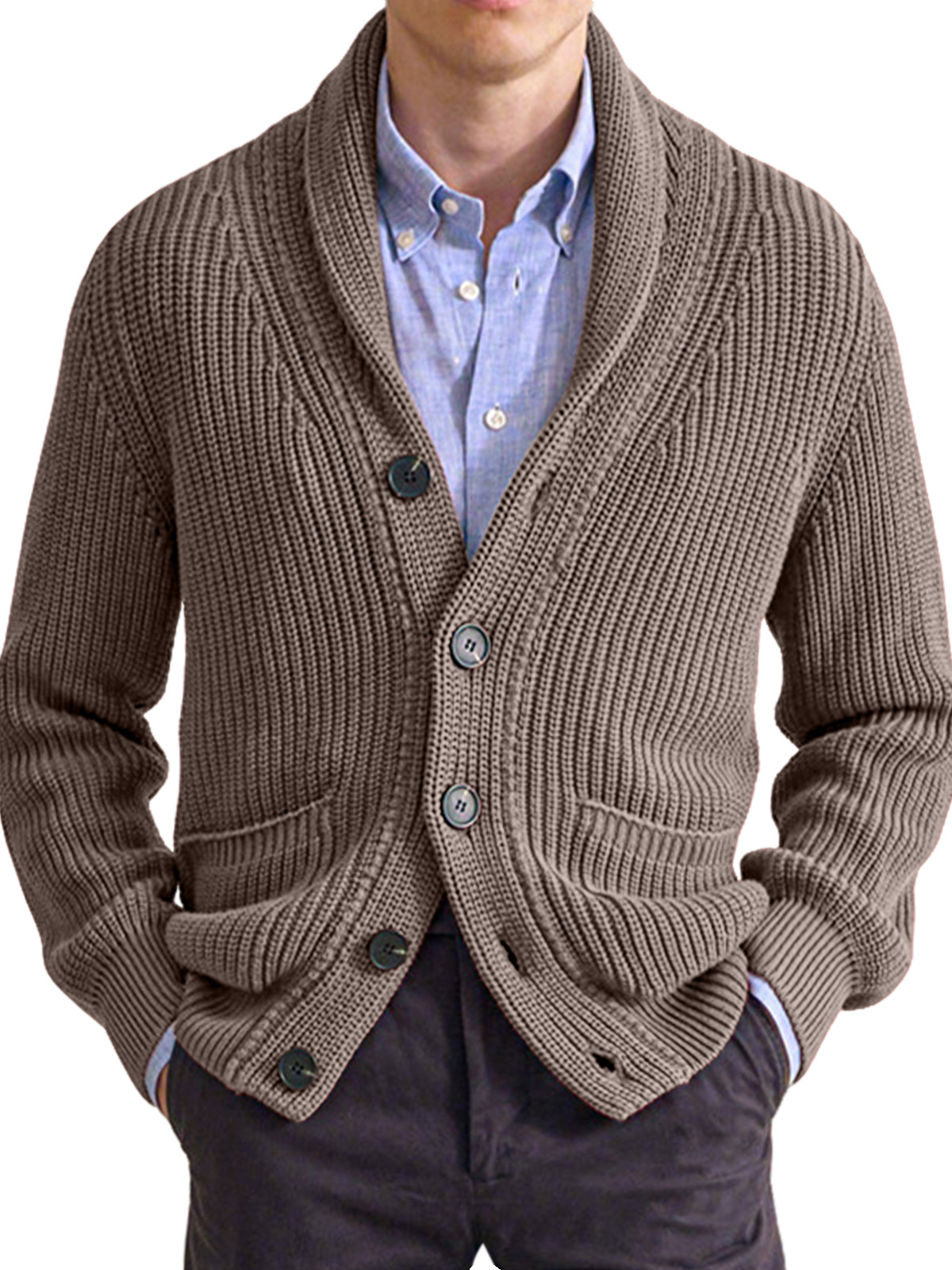 Herbst- und Winter-Herrenpullover einfarbiger Revers-Hochkragen langärmeliger Strickjacke-deurabatt