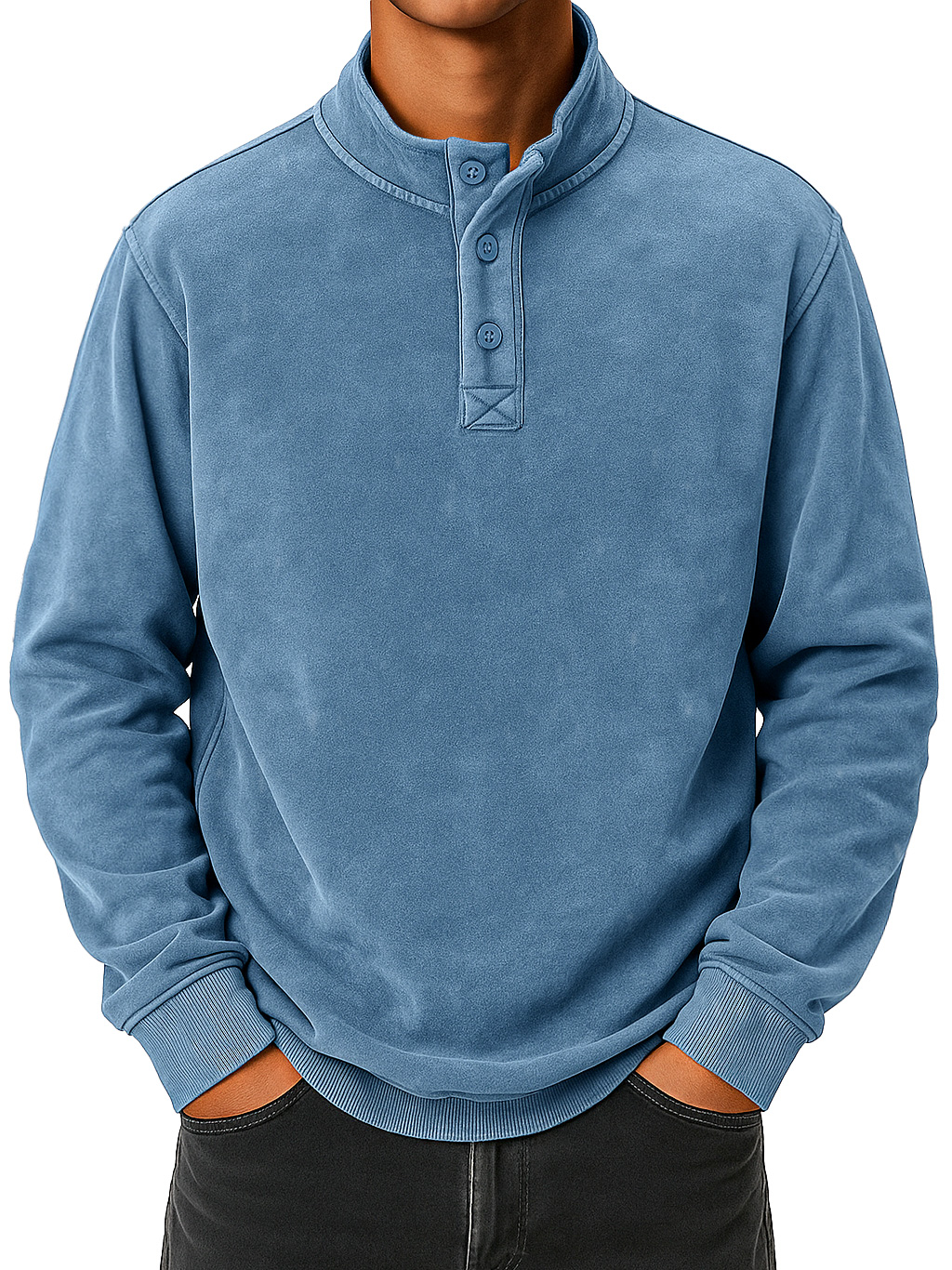 Herren Vintage abgenutzter Stehkragen Knopf-down bequemer Sweatshirt-deurabatt