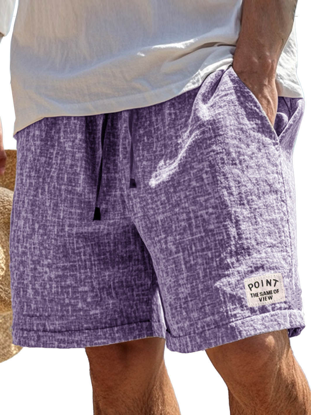 Herrenmode Freizeit Shorts aus Hanfstoff mit besticktem Logo auf der Tasche-ZierMode