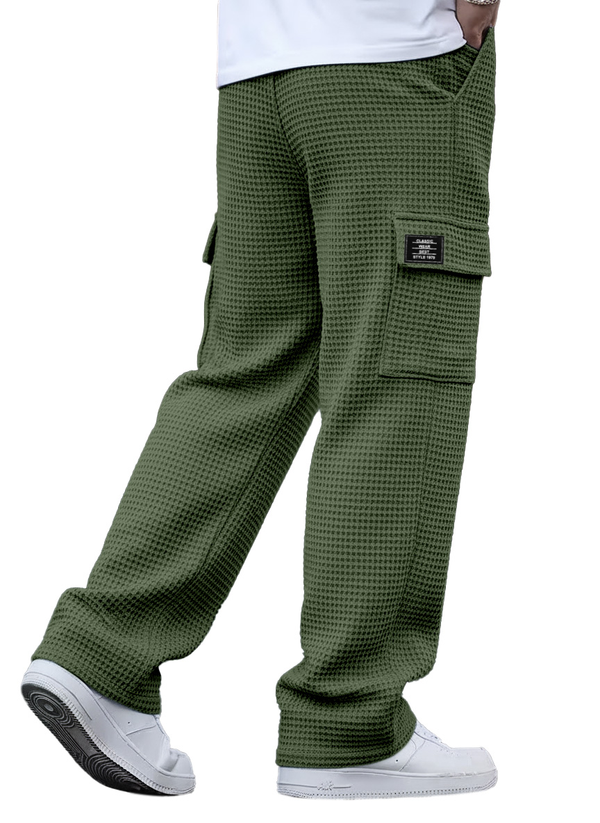 Einfache und vielseitige Waffelstrick-Multitaschen-Hose im lockeren Schnitt-deurabatt