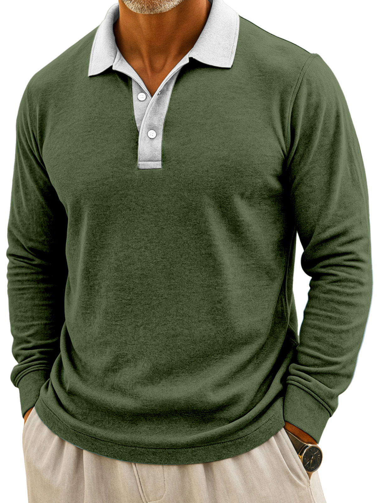 Herren Einfaches Lässiges Farbblockdesign Knopf Langarm Polohemd-deurabatt