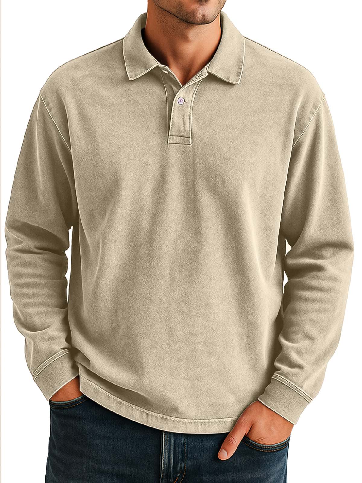 Herren Retro Alltag Lässig Einfarbig Locker Langarm Lar Polo Shirt-deurabatt