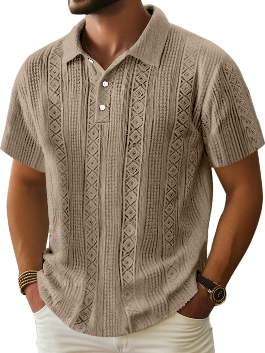 Herren Bequeme Einfarbige Textur Kurzarm Lel Polo Shirt-deurabatt
