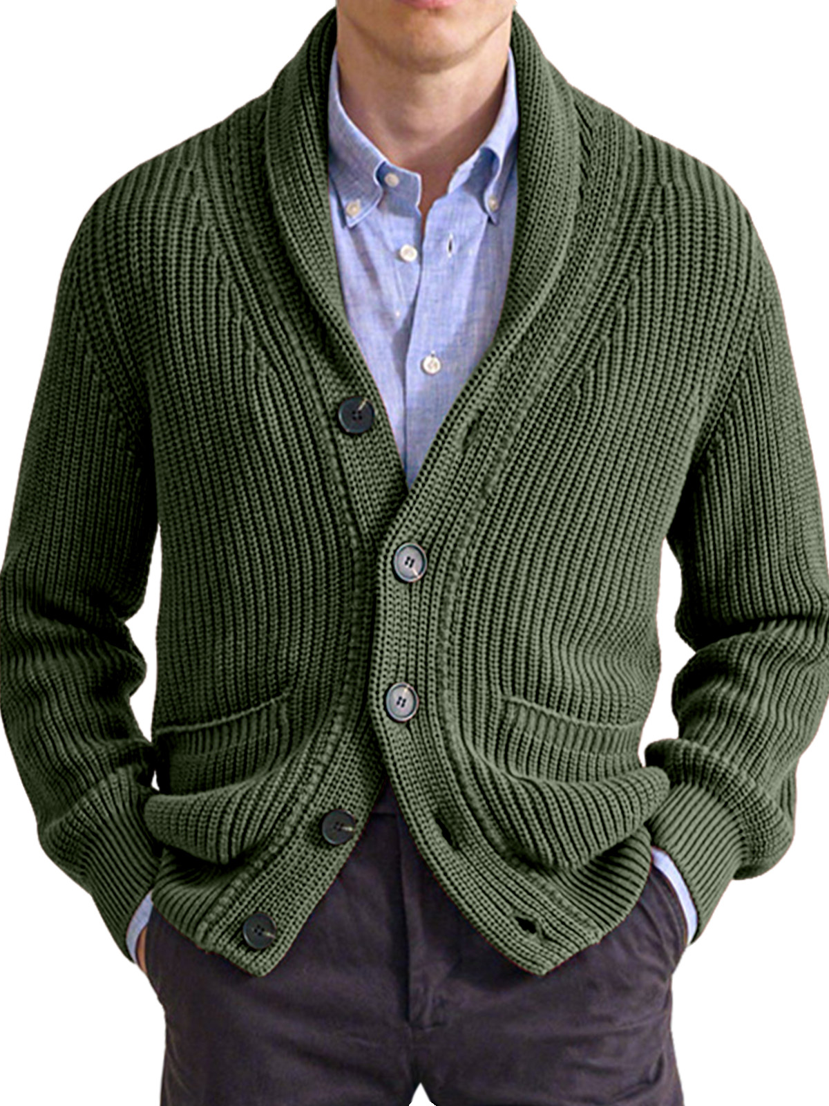 Herbst- und Winter-Herrenpullover einfarbiger Revers-Hochkragen langärmeliger Strickjacke-deurabatt