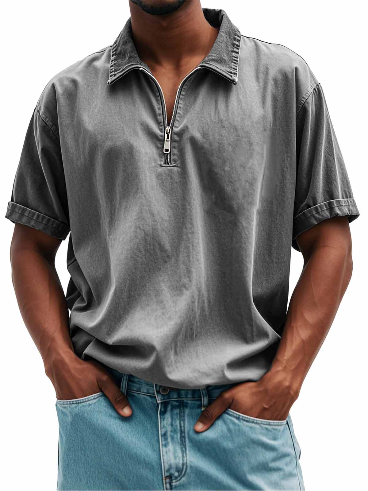 Herrenmode Retro Freizeit Stehkragen Kurzarm Polohemd-deurabatt