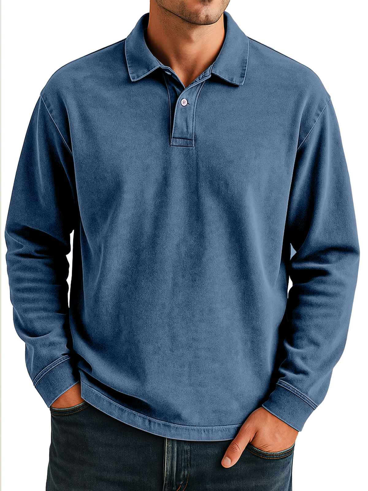 Herren Retro Alltag Lässig Einfarbig Locker Langarm Lar Polo Shirt-deurabatt