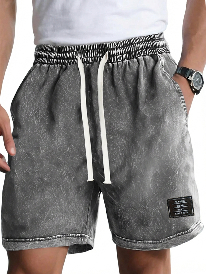 Herren Vintage gewaschene, distressed Baumwolle bestickte Logo Mehrfachtaschen Shorts-ZierMode