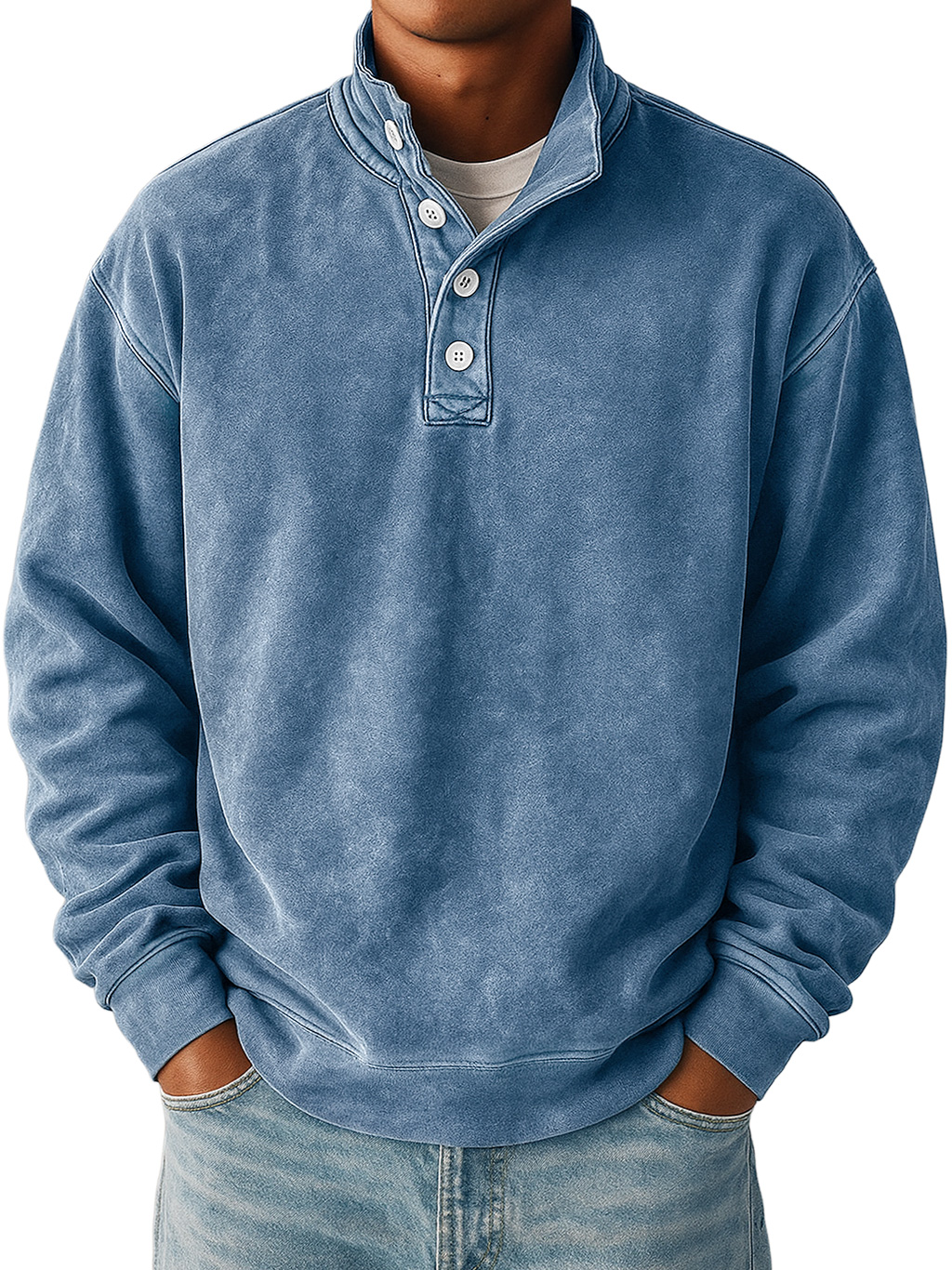 Herren Daily Retro Stehkragen Knopf Freizeit Sweatshirt-deurabatt