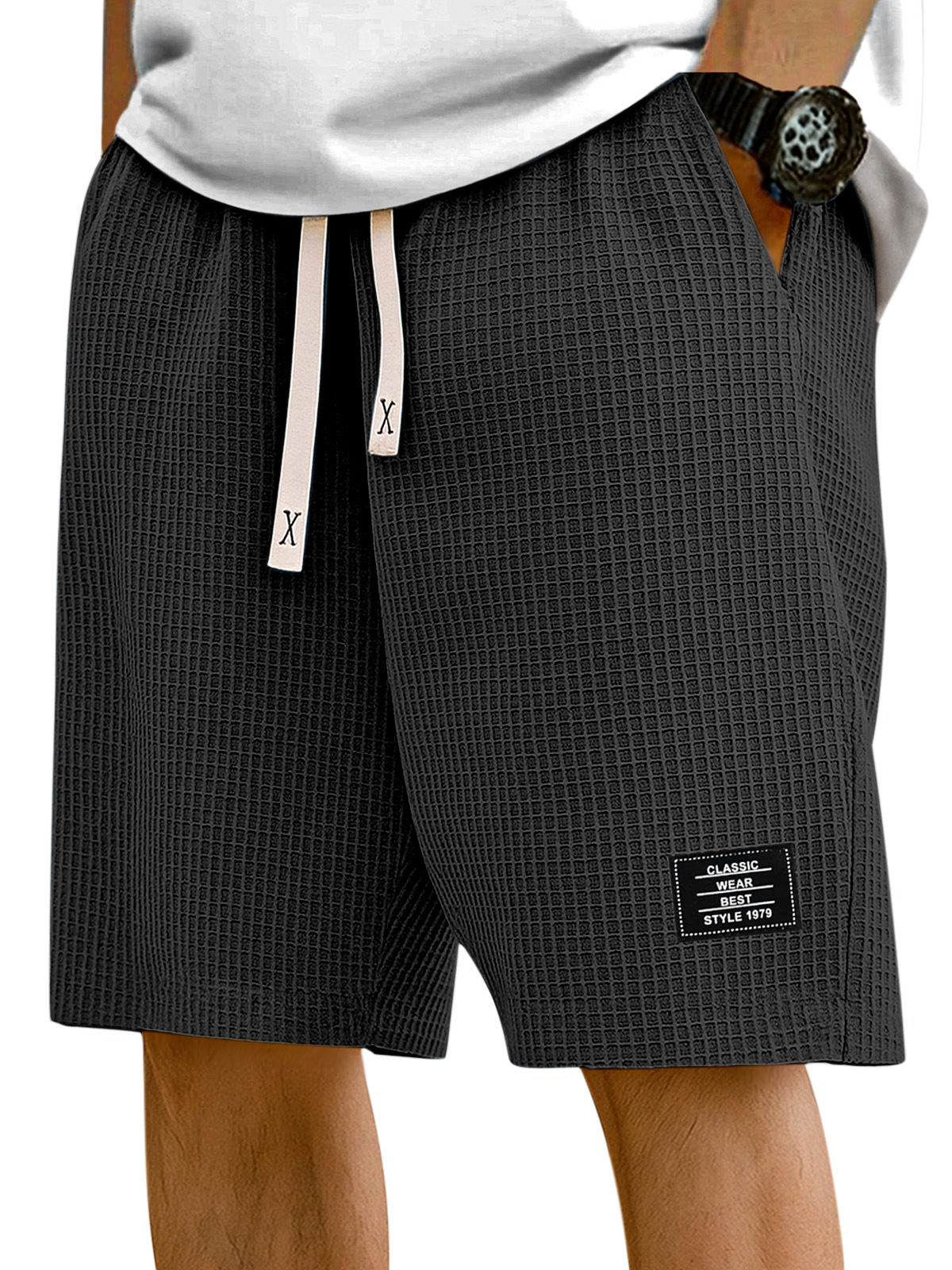Herren Einfache Einfarbige Waffelstruktur Freizeitshorts
