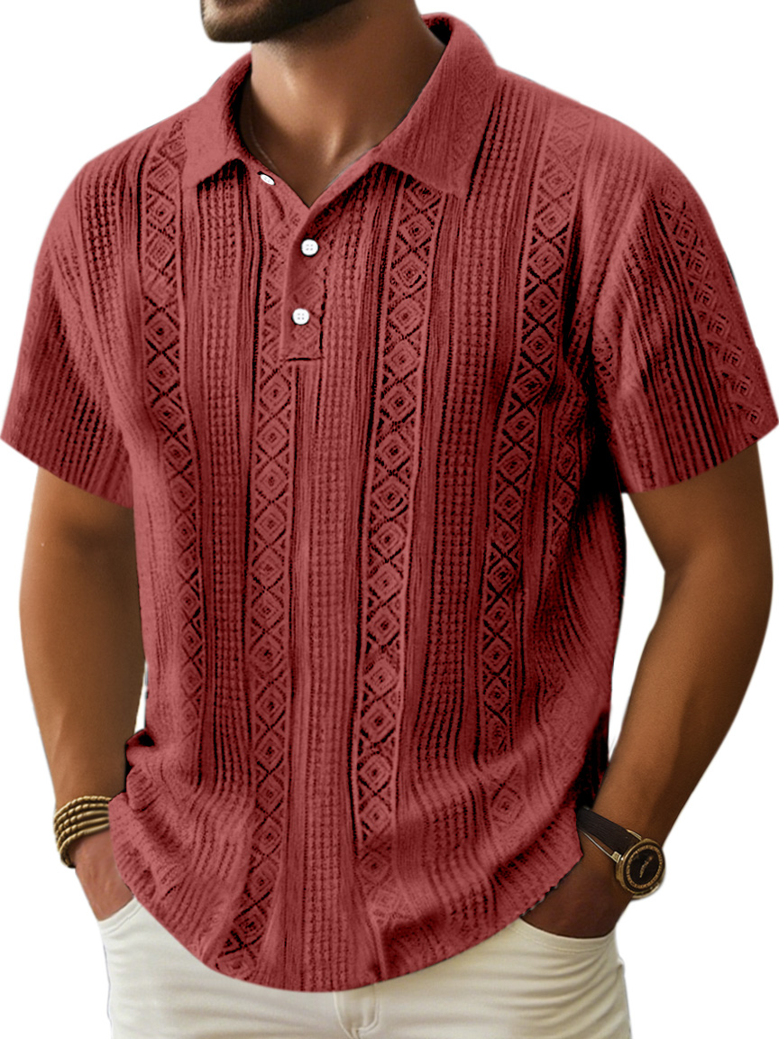 Herren Bequeme Einfarbige Textur Kurzarm Lel Polo Shirt-deurabatt