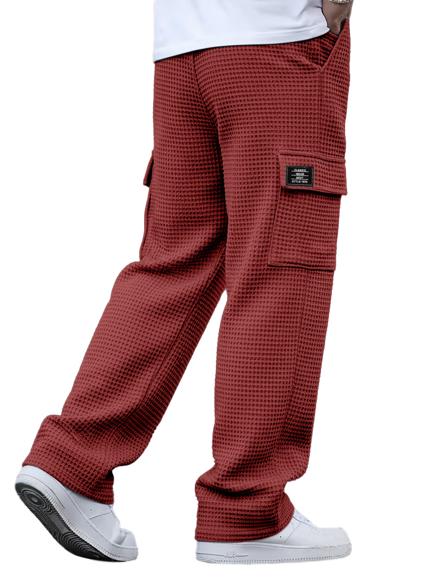 Einfache und vielseitige Waffelstrick-Multitaschen-Hose im lockeren Schnitt-deurabatt