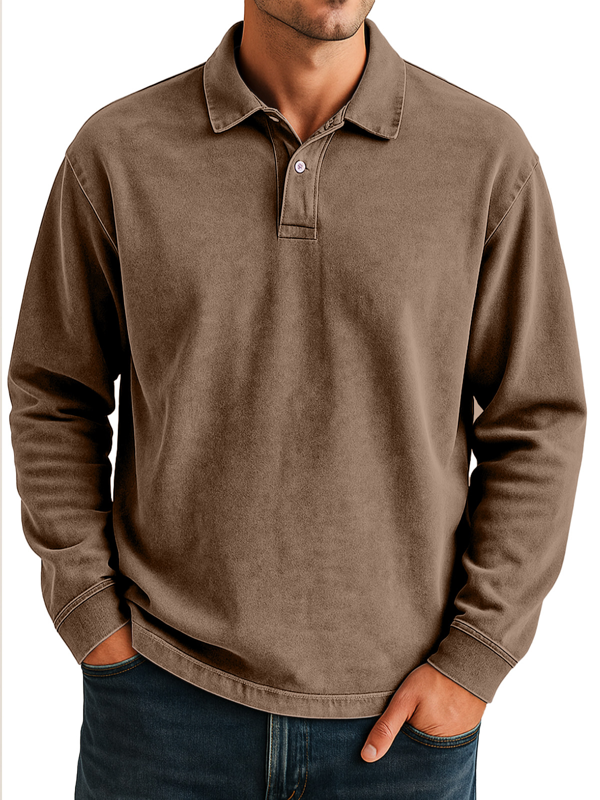 Herren Retro Alltag Lässig Einfarbig Locker Langarm Lar Polo Shirt-deurabatt