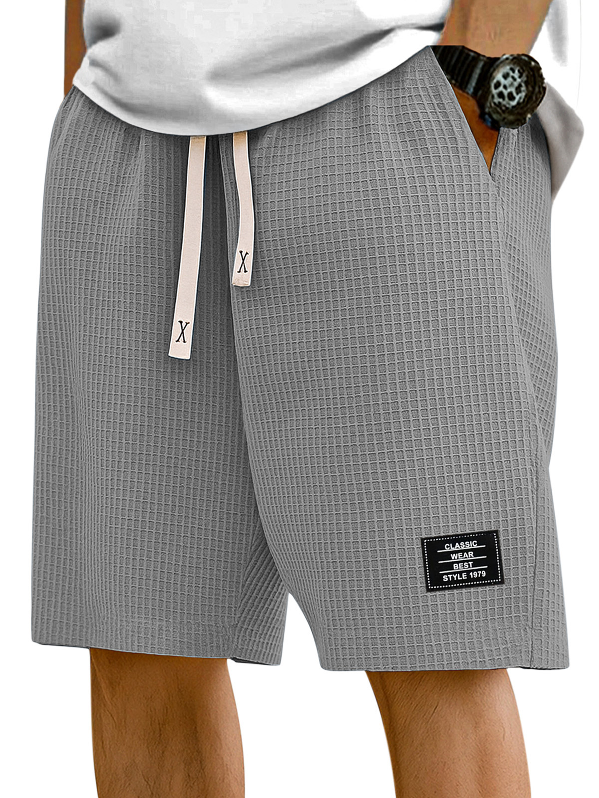 Herren Einfache Einfarbige Waffelstruktur Freizeitshorts