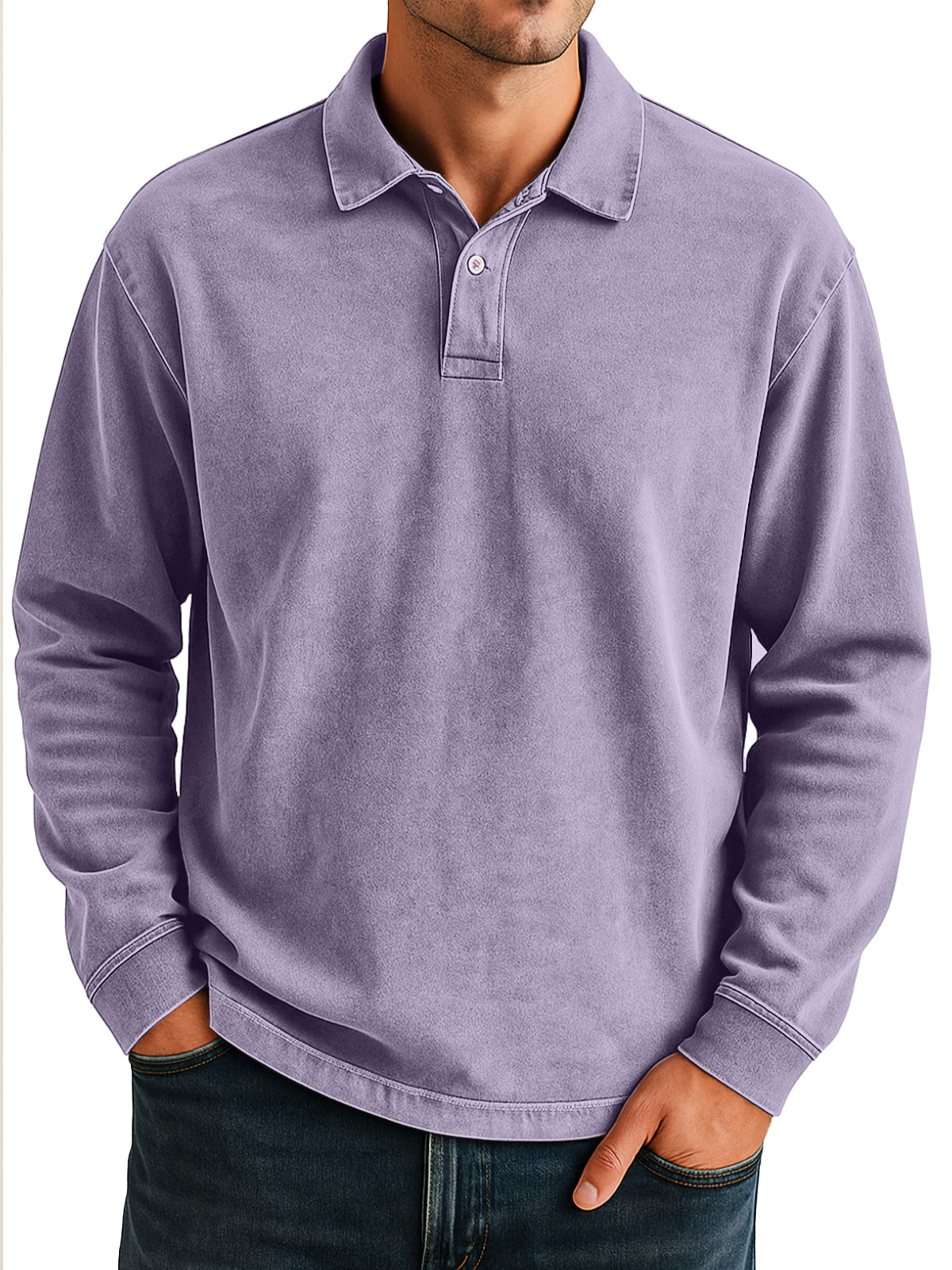 Herren Retro Alltag Lässig Einfarbig Locker Langarm Lar Polo Shirt-deurabatt