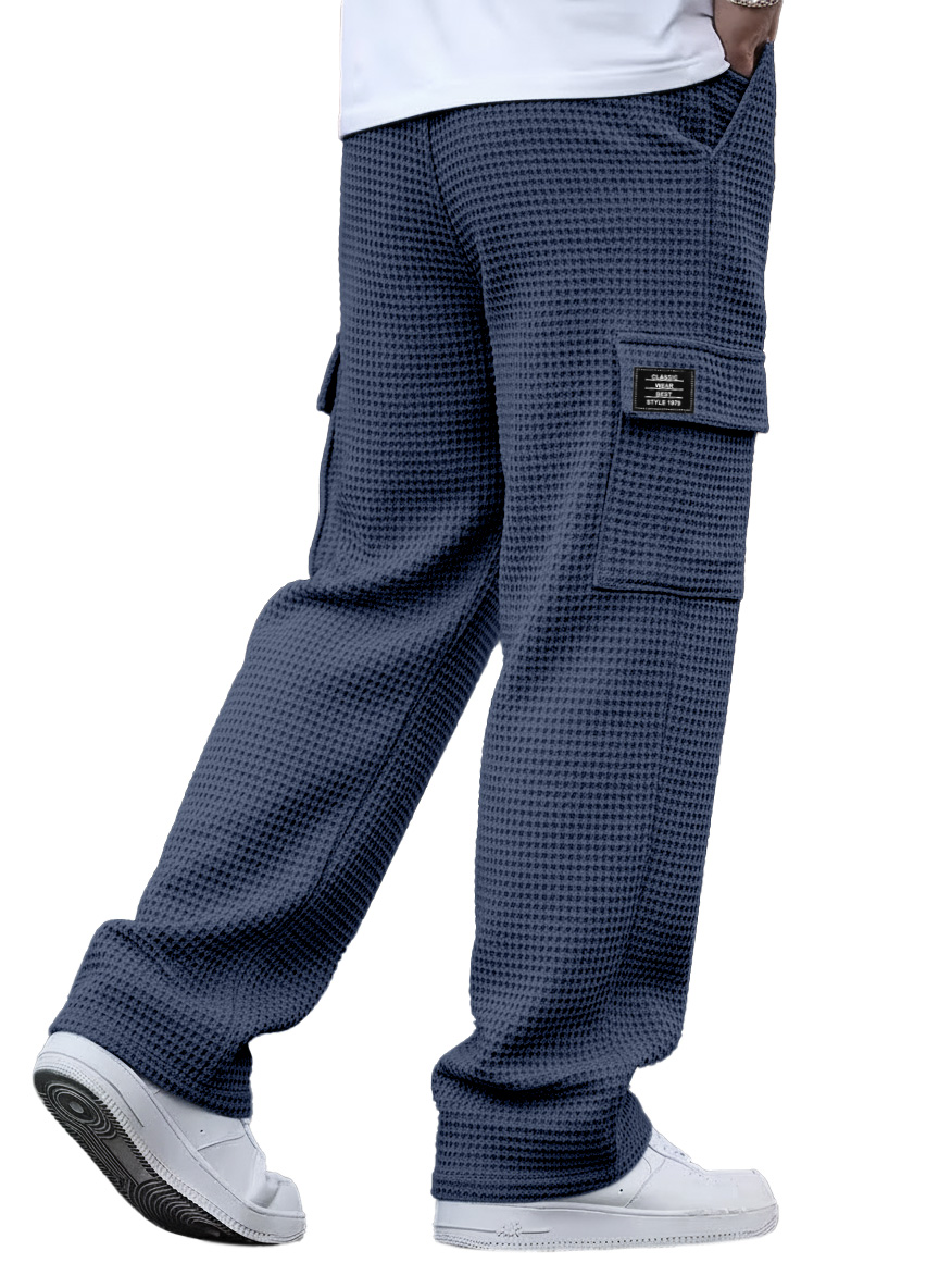 Einfache und vielseitige Waffelstrick-Multitaschen-Hose im lockeren Schnitt-deurabatt