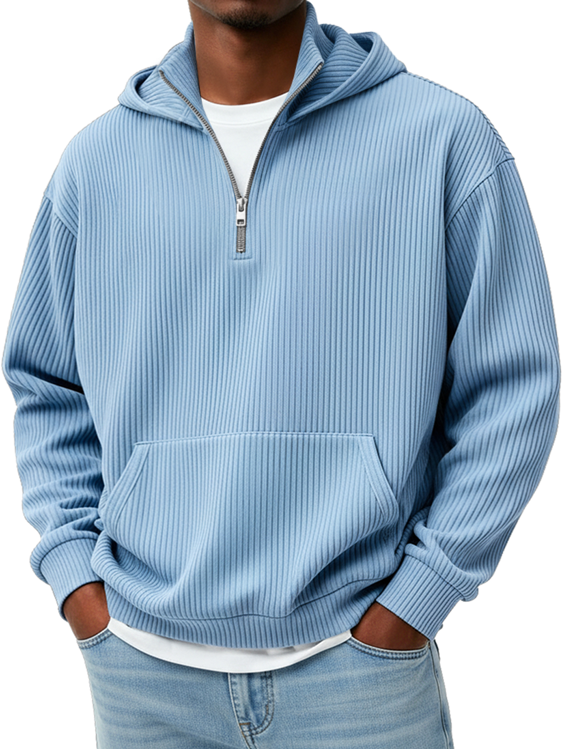 Herren Pit Stripe Stehkragen Reißverschluss Lässiger Lockere Kapuzenpullover-deurabatt