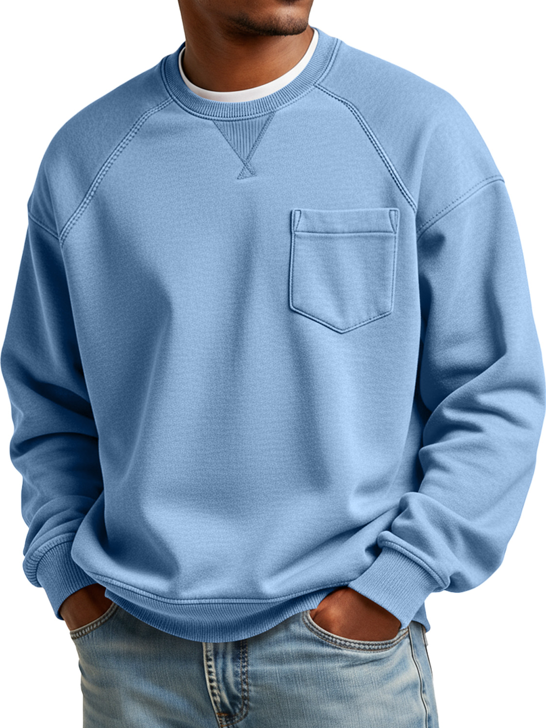 Herren Einfaches Rundhals-Patchwork Lässiges Weites Sweatshirt-deurabatt