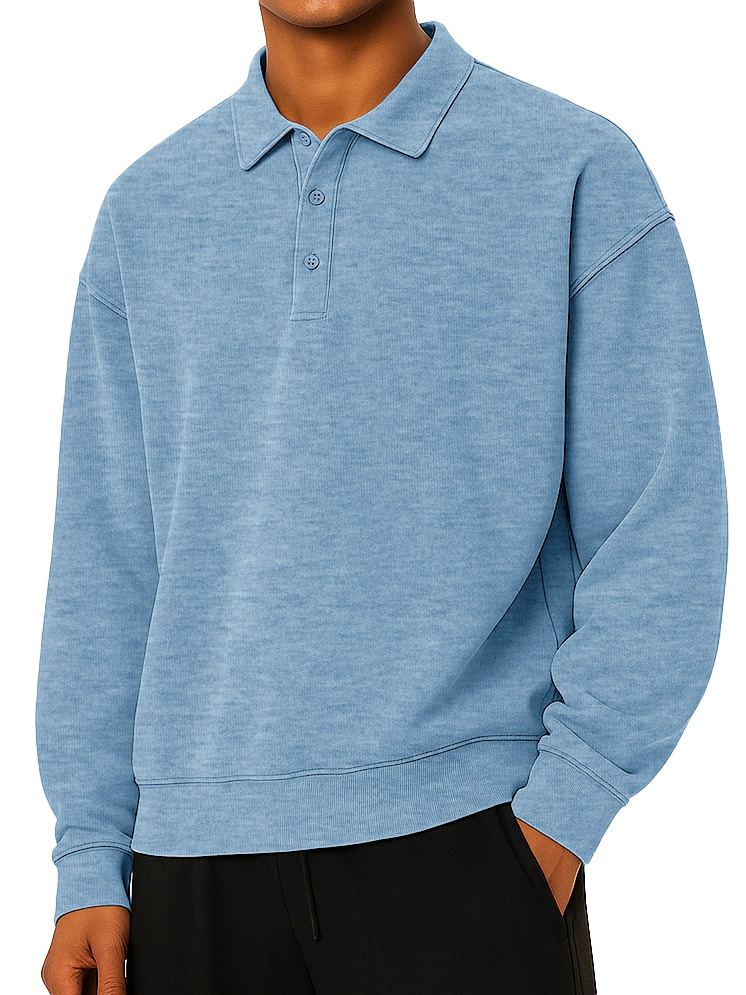 Herren Mode tägliches lässiges Revers Langarm lockeres Hoodie Polohemd-deurabatt