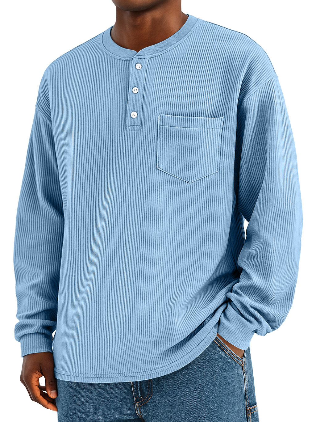 Männliches modisches Alltags-Ripp-Taschen-Casual Langarm-Henley-Shirt-deurabatt