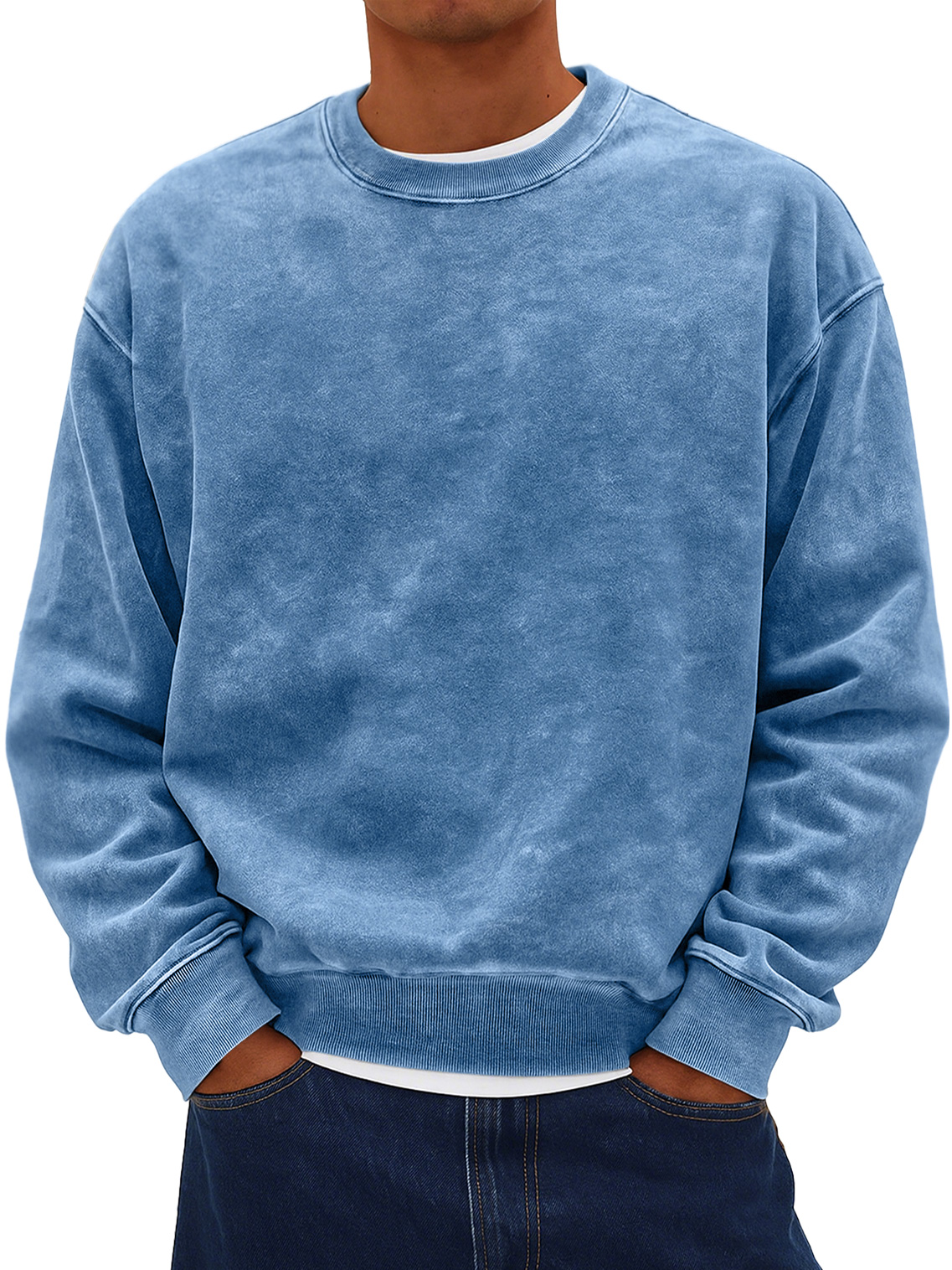 Herren Retro Daily Rundhals Baumwolle gewaschen abgenutzter Sweatshirt-deurabatt