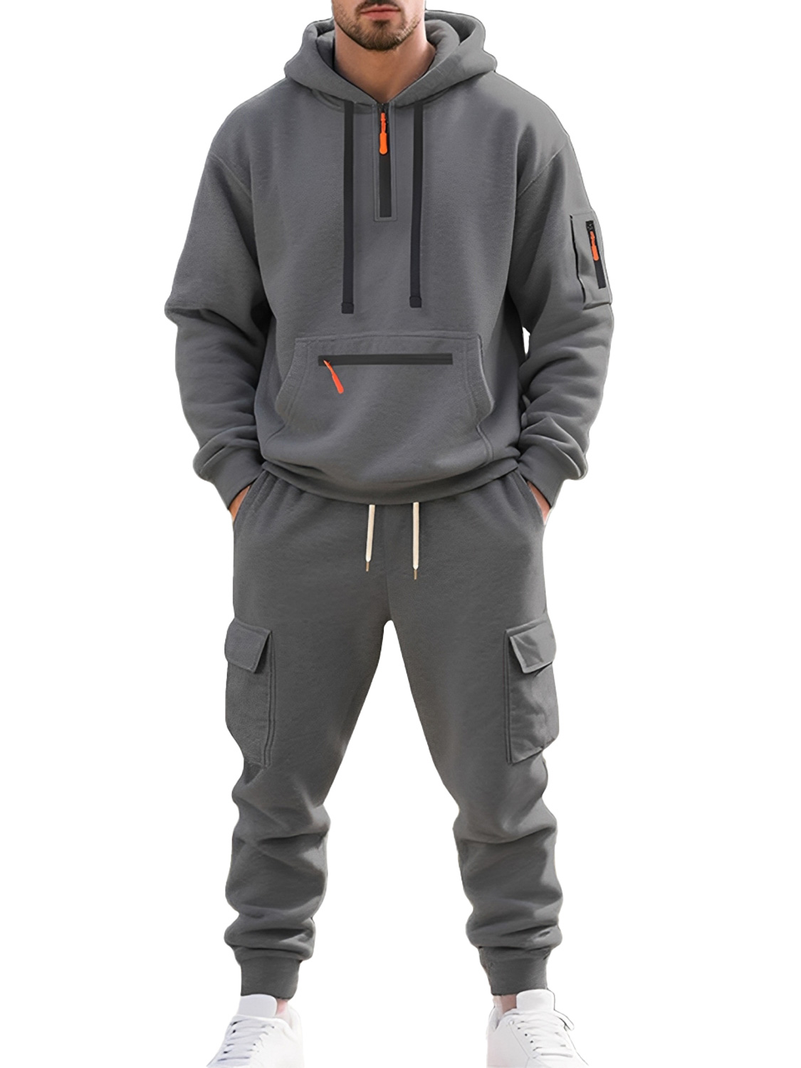 Herren Herbst- und Winter-Fleece Freizeit Reißverschluss Sweatshirt Multi-Taschen Overall Set-ZierMode