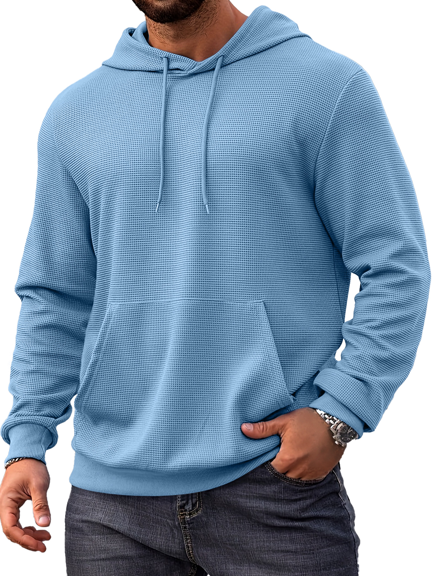 Herren Alltags Einfach Waffel Bequem Langarm Kapuzenpullover-deurabatt