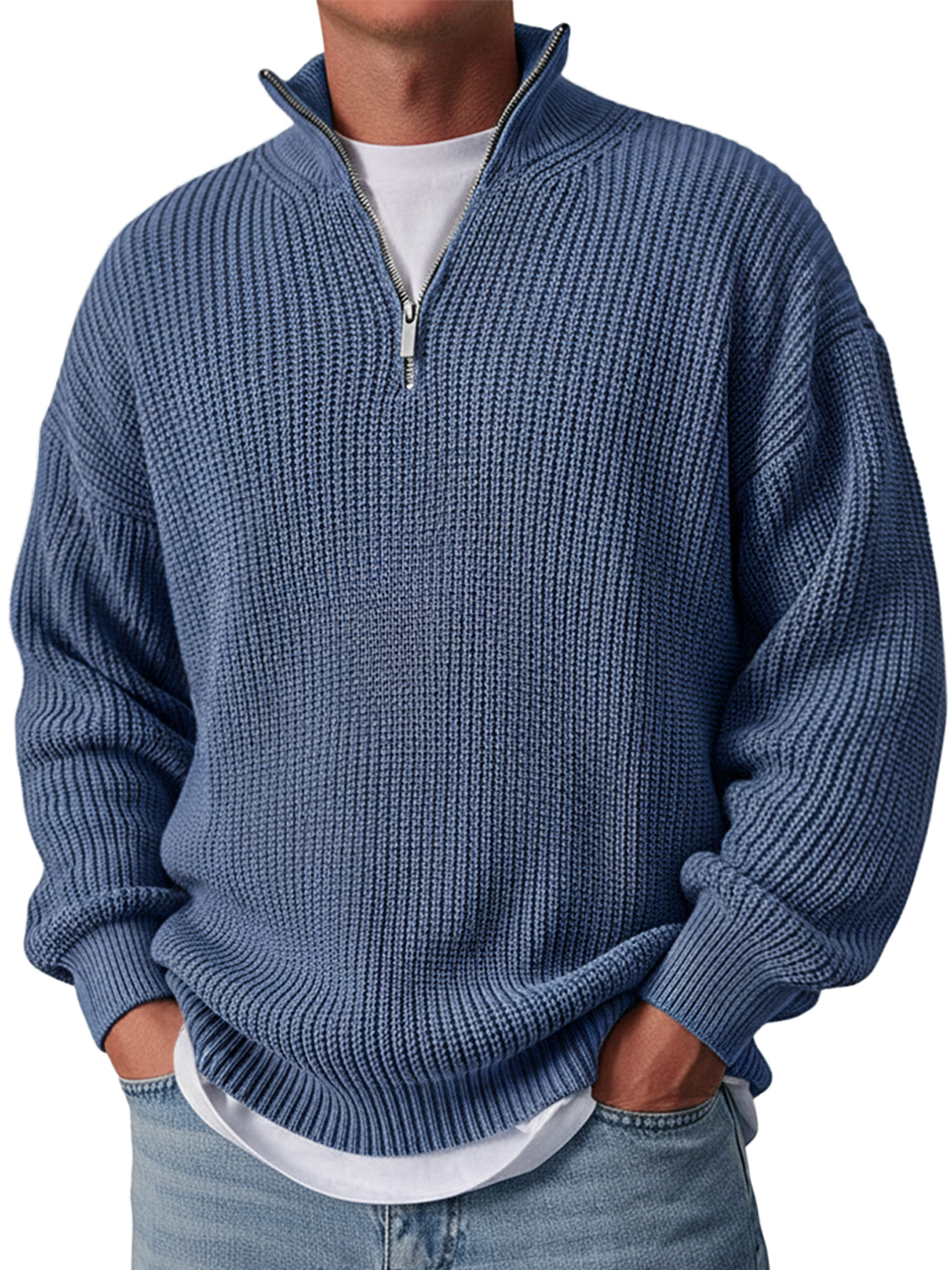 Herren Einfacher Lässiger Lockere Stehkragen Reißverschluss Einfarbiger Pullover-deurabatt