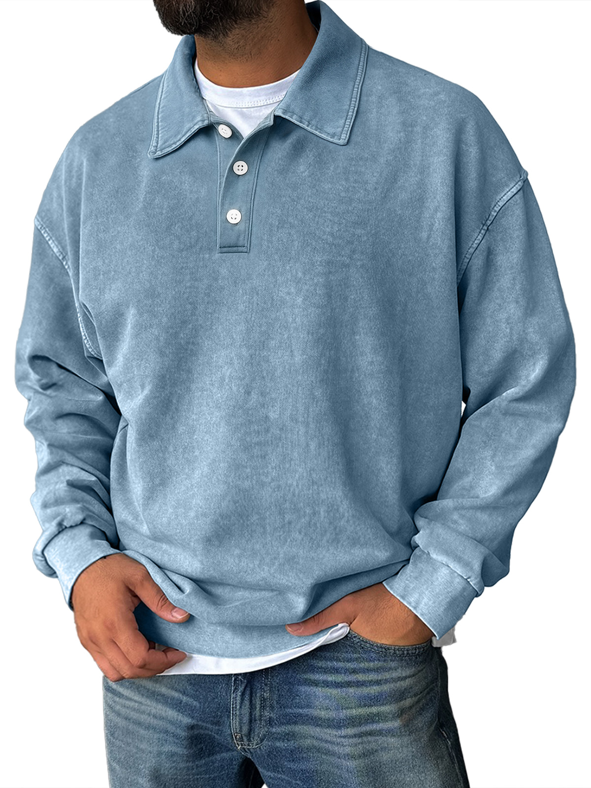 Herren Retro Alltagskragen Button-Down Bequemer Sweatshirt-deurabatt