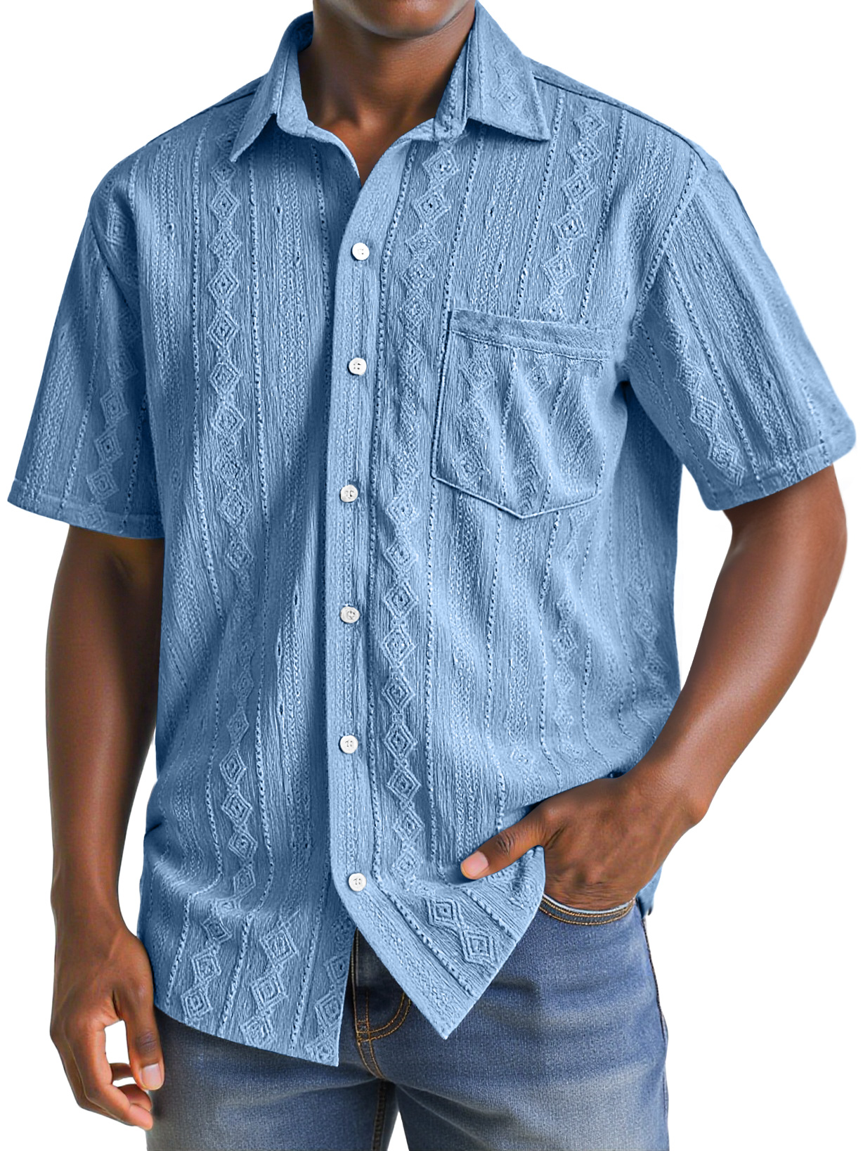 Herren Daily Texture Casual Pocket Revers Einfarbig Bequem Kurzarmhemd-deurabatt