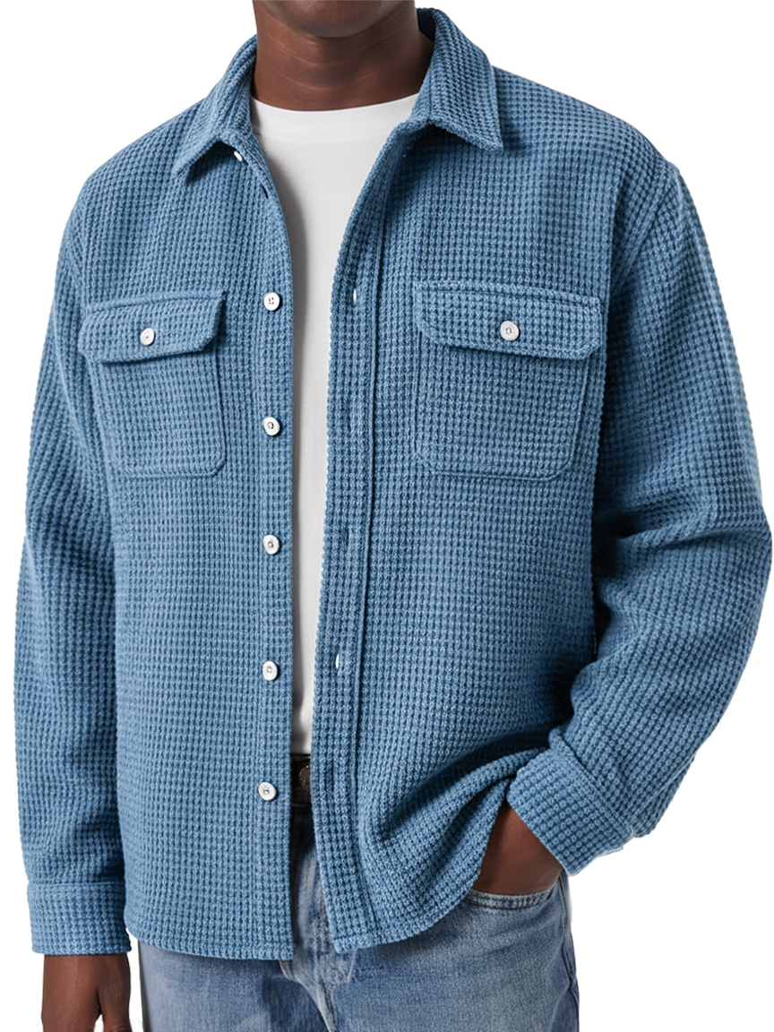 Herren Retro Waffel Doppel Taschen Lässige Lockere Langarmshirt-deurabatt