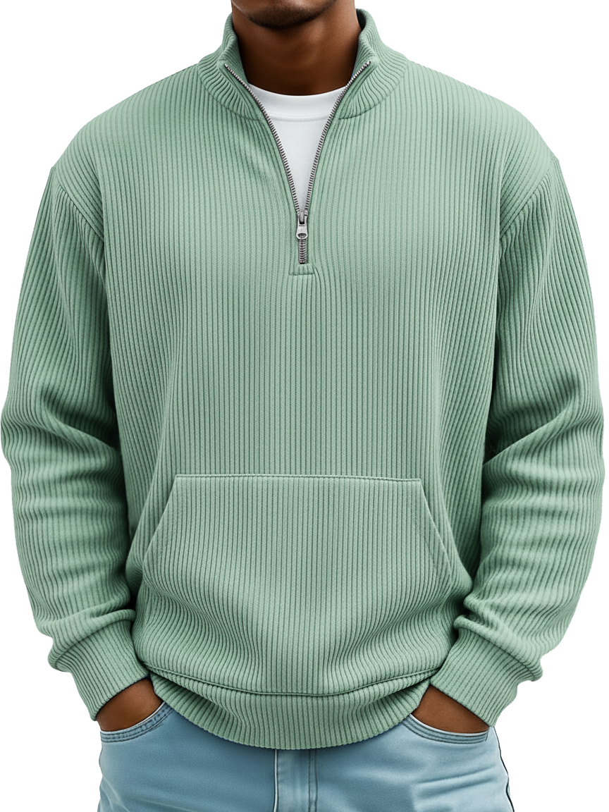 Herren Pit Stripe Stehkragen Reißverschluss Lockere Tasche Freizeit Hoodie-deurabatt