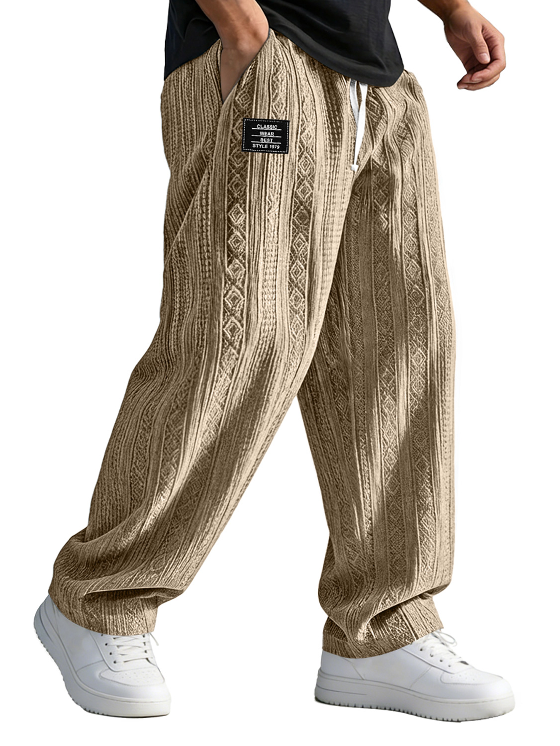 Herren Freizeit Jacquard Elastischer Bund Locker sitzende Hose mit gesticktem Logo-deurabatt