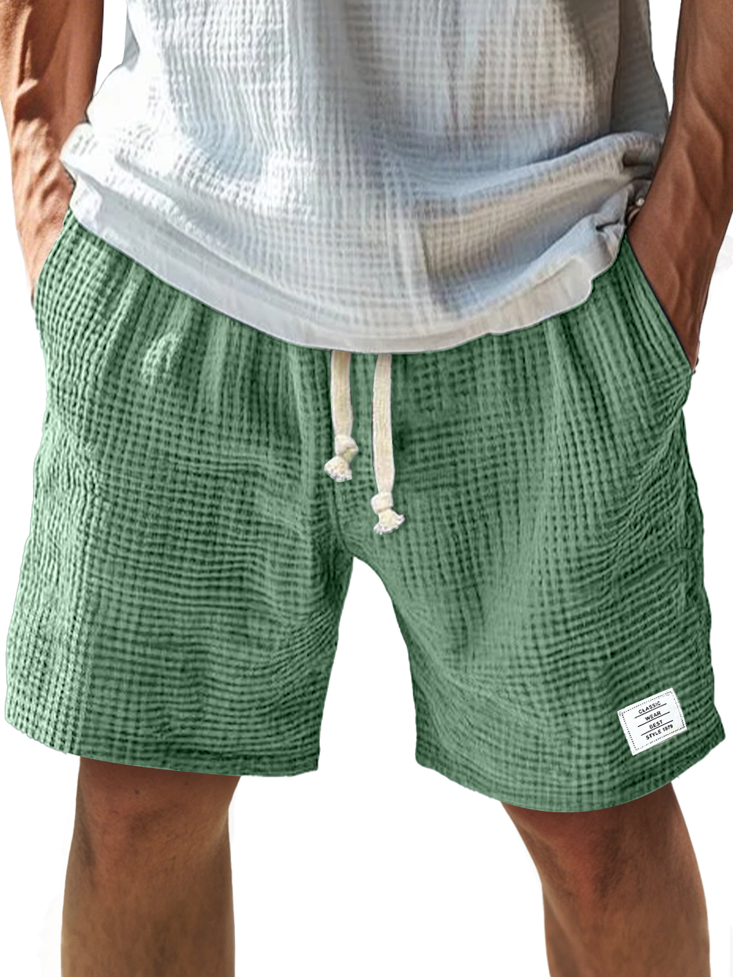Herren Alltags-Textur Besticktes Logo Elastischer Bund Mit Kordelzug Komfort Shorts-ZierMode