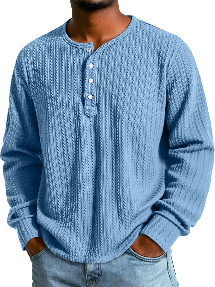 Herren Einfacher Textur Lässiges Button-Down Langarm Loose Henley Hemd-deurabatt