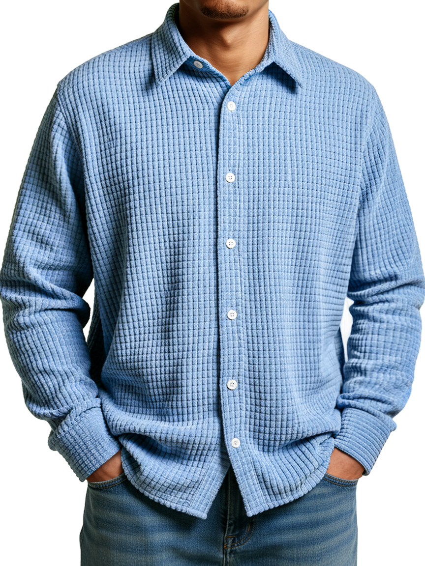 Herren Einfaches Maiskaromuster Lässiges Revers Button-Down Langarmhemd-deurabatt