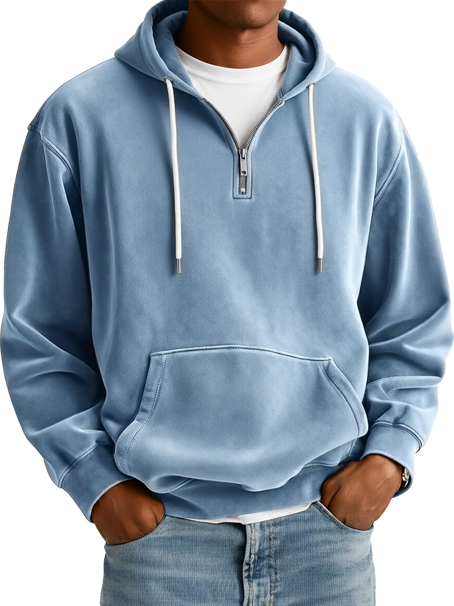 Herren Einfaches Wildleder Freizeit Reißverschluss Kapuzenpullover-deurabatt