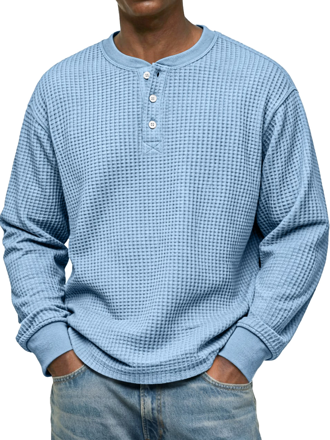 Herren Einfaches Waffel Freizeit Langarm-Henley-Shirt-deurabatt