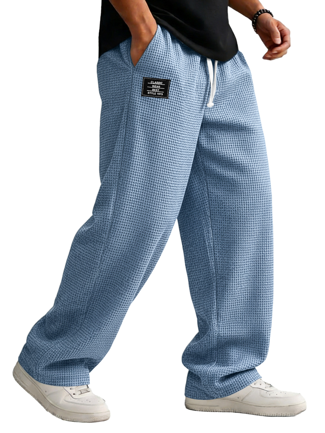 Herren lockere Waffelstrick Freizeit-Hosen mit elastischem Bund und gesticktem Logo-deurabatt