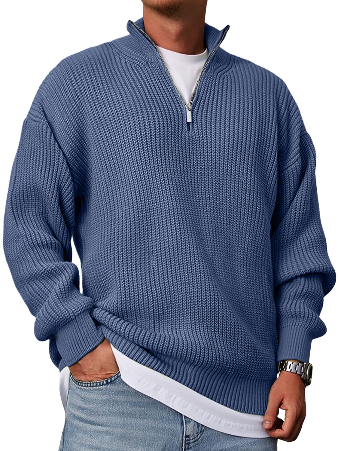 Herren Freizeitmode Lockere Stehkragen Reißverschluss Einfarbiger Pullover-deurabatt