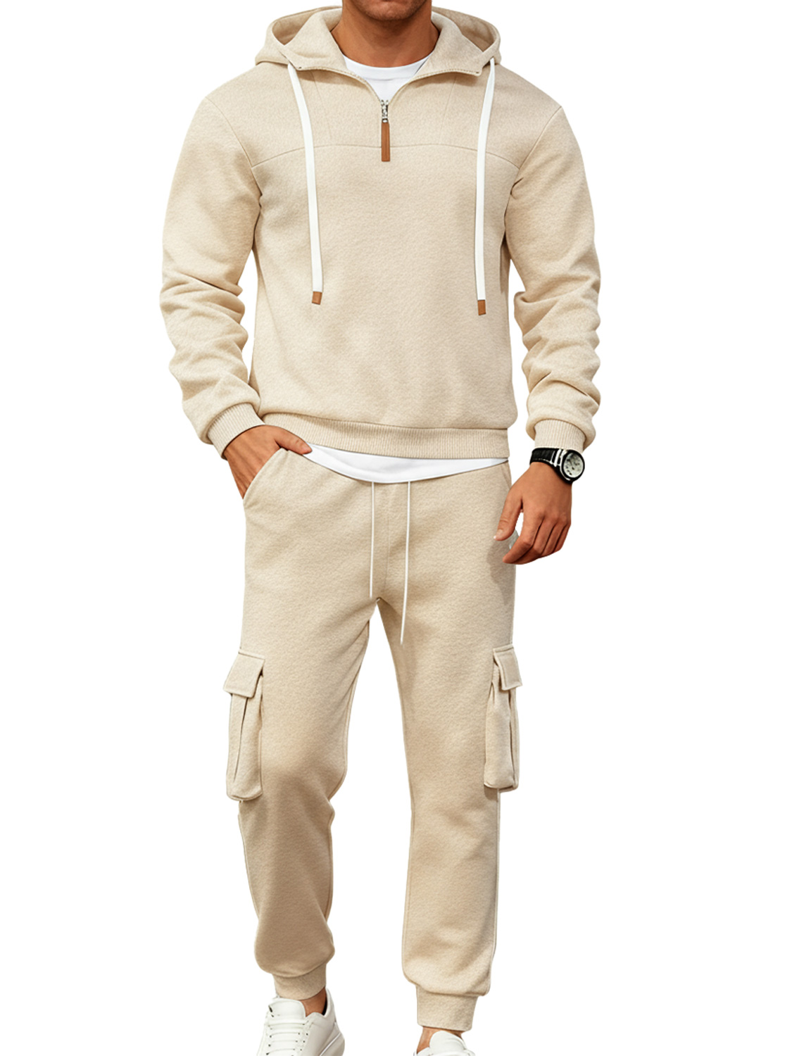 Herren Freizeit Reißverschluss Kapuzen Sweatshirt Sportbekleidung Zweiteiliges Set-deurabatt
