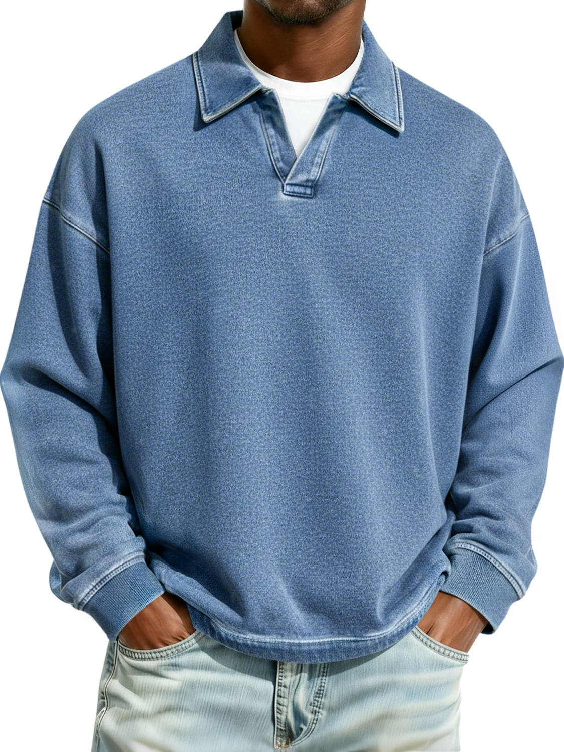 Herren Retro Kragen Freizeit Komfort Langarm Polohemd-deurabatt