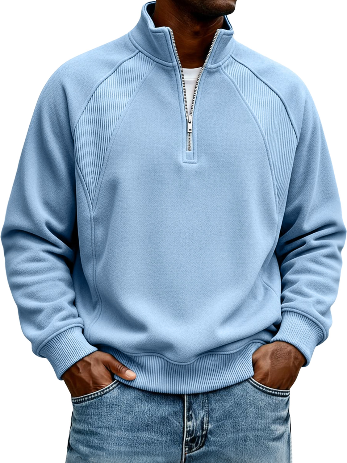 Herren-Sweatshirt mit Stehkragen und Reißverschluss, Raglanärmel-deurabatt