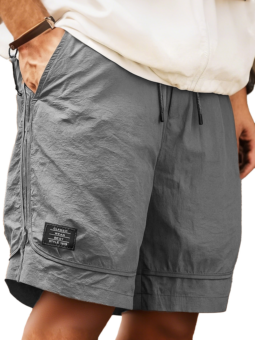 Herren Retro Outdoor Arbeitskleidung Sport schnell trocknend gesticktes Logo elastischer Bund mit Kordelzug Taschen Shorts-ZierMode
