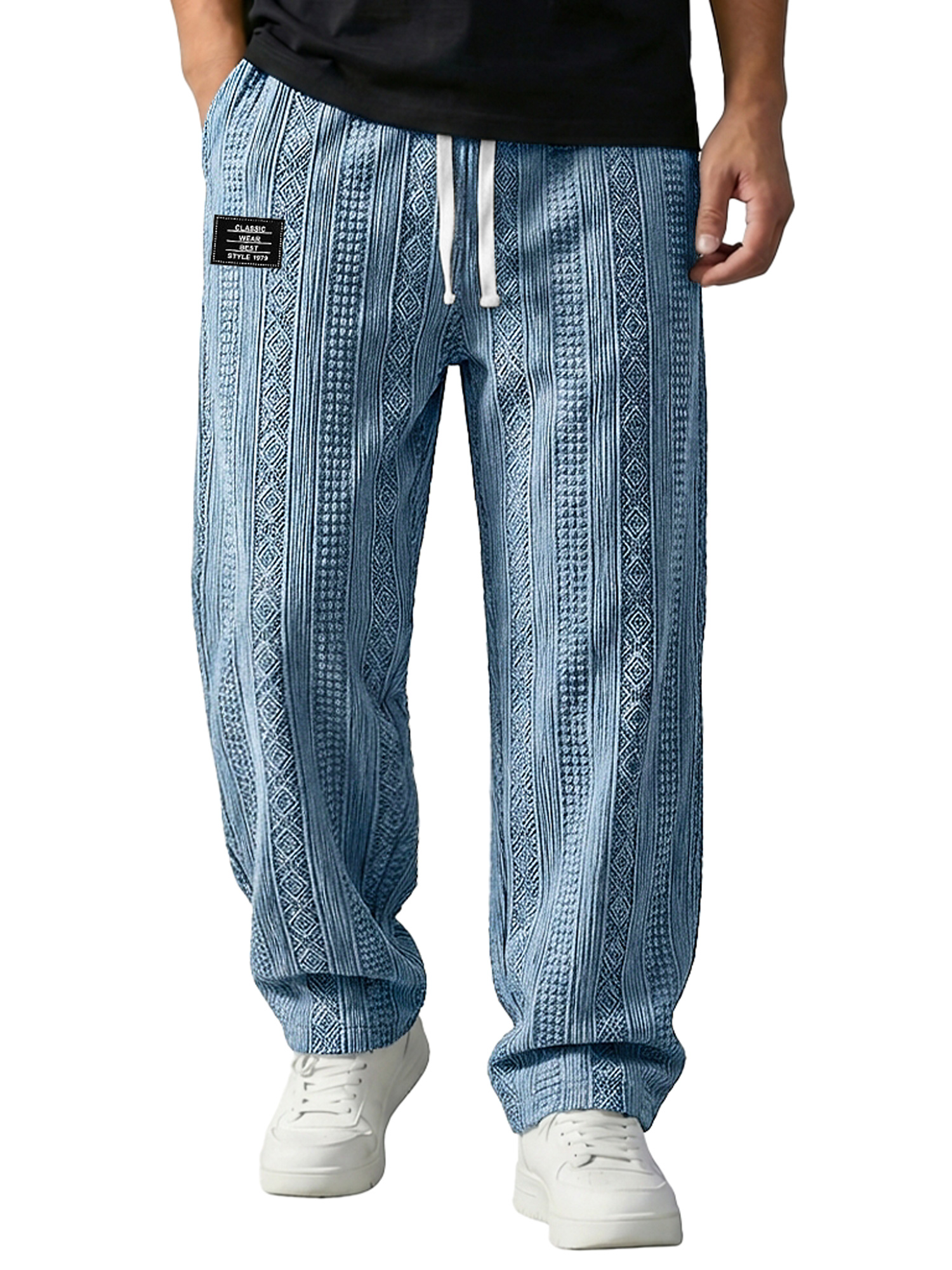 Herren Jacquard Texturierte Bestickte Logo Lässige Lockere Hose Mit Elastischem Bund-deurabatt